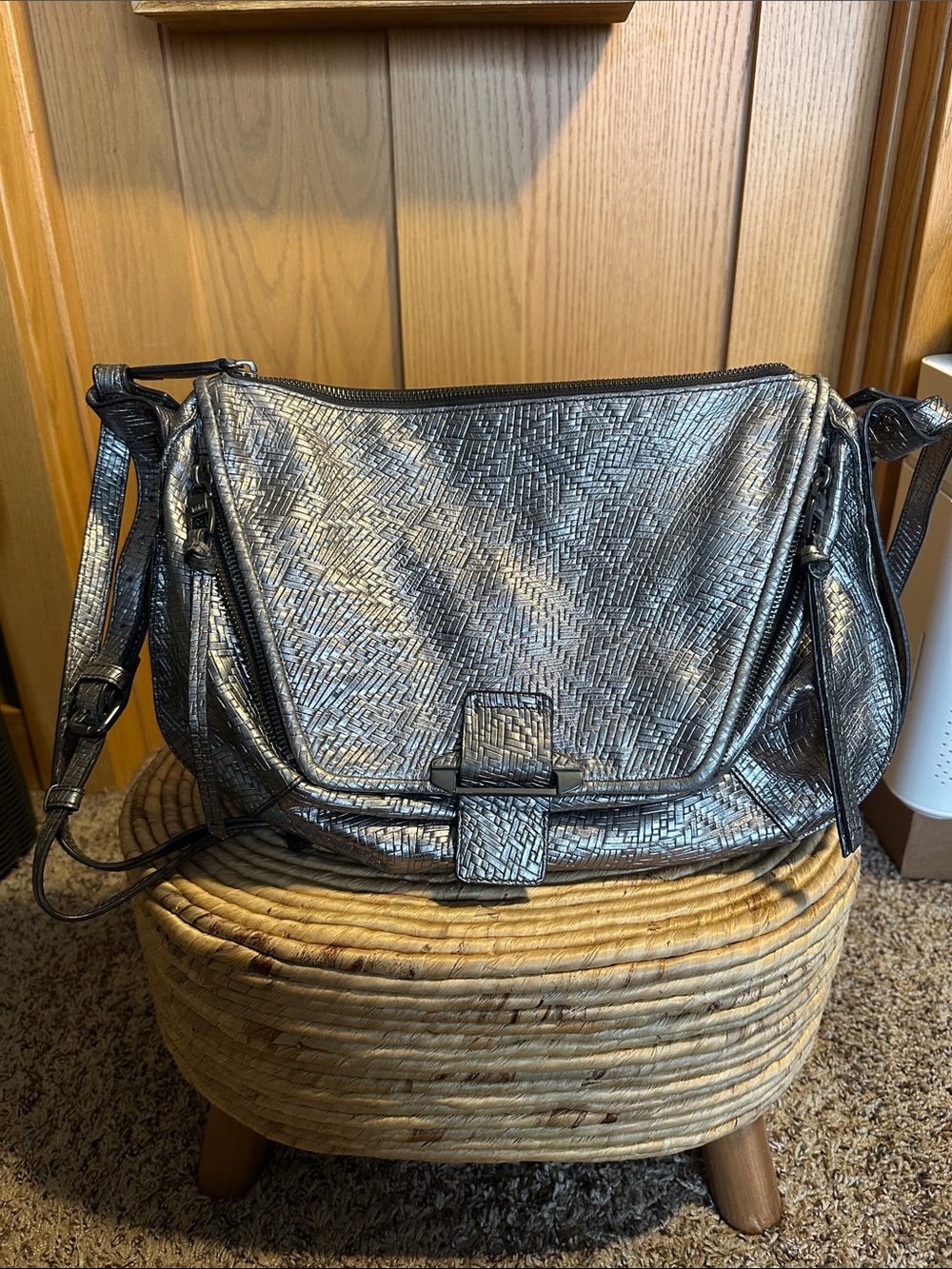 Kooba Leroy Metallic Silver Crossbody Bag